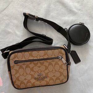 Coach Old Flower Print Zipclose Leather Belt Bag